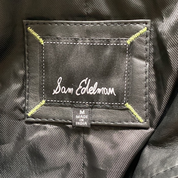 NEW Sam Edelman Single Breasted Genuine Leather Black Moto Jacket Size Medium - Picture 6 of 9